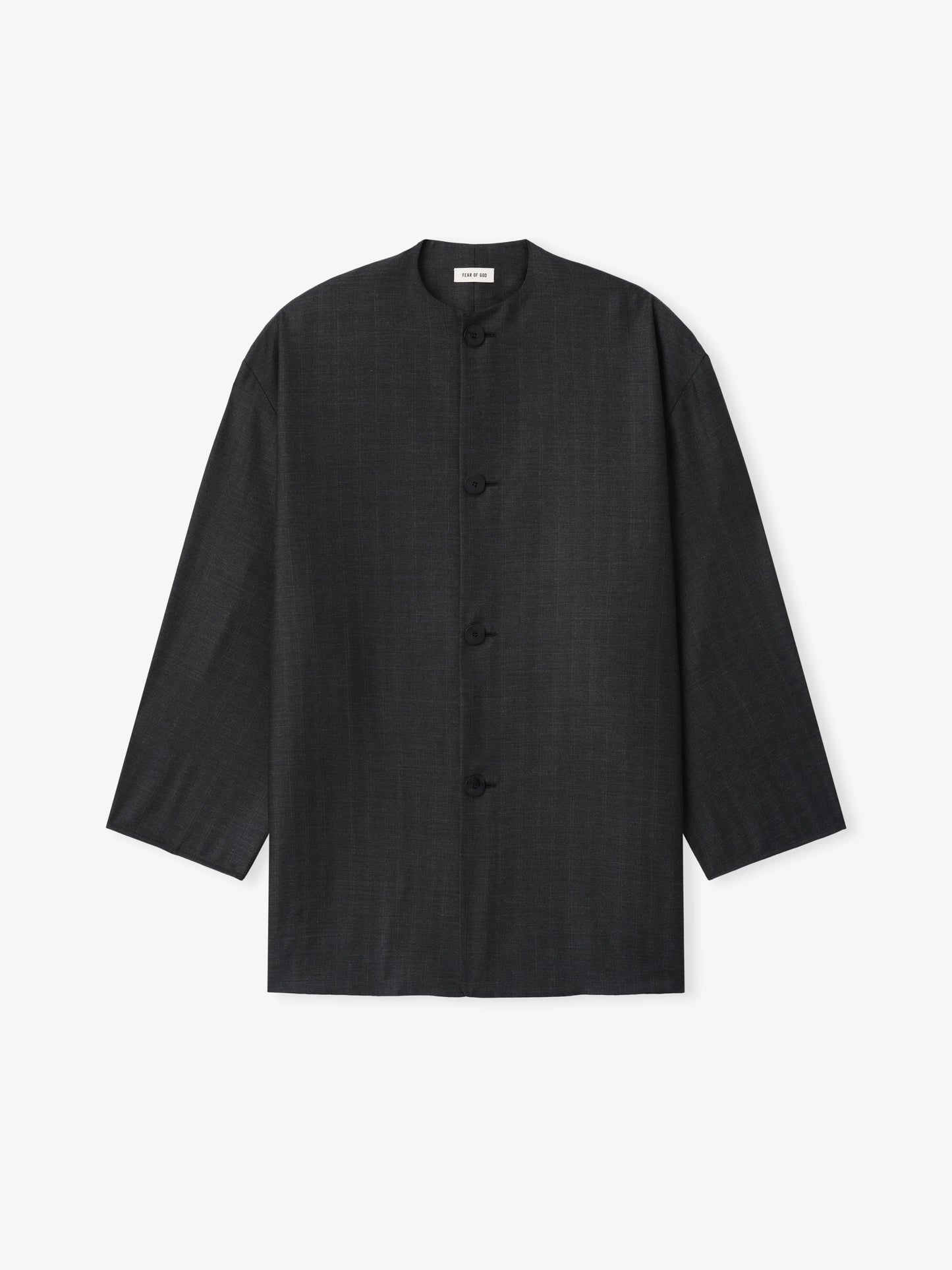 Fear of God Essentials Grey Striped Wool Collarless Sport Jacket
