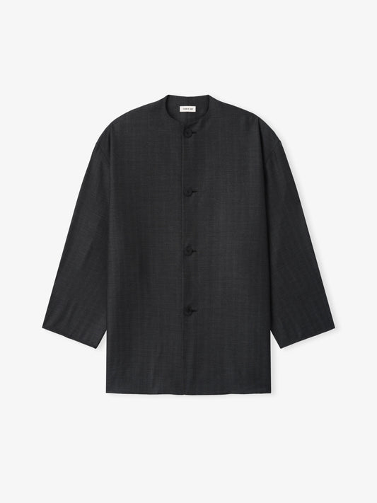 Fear of God Essentials Grey Striped Wool Collarless Sport Jacket