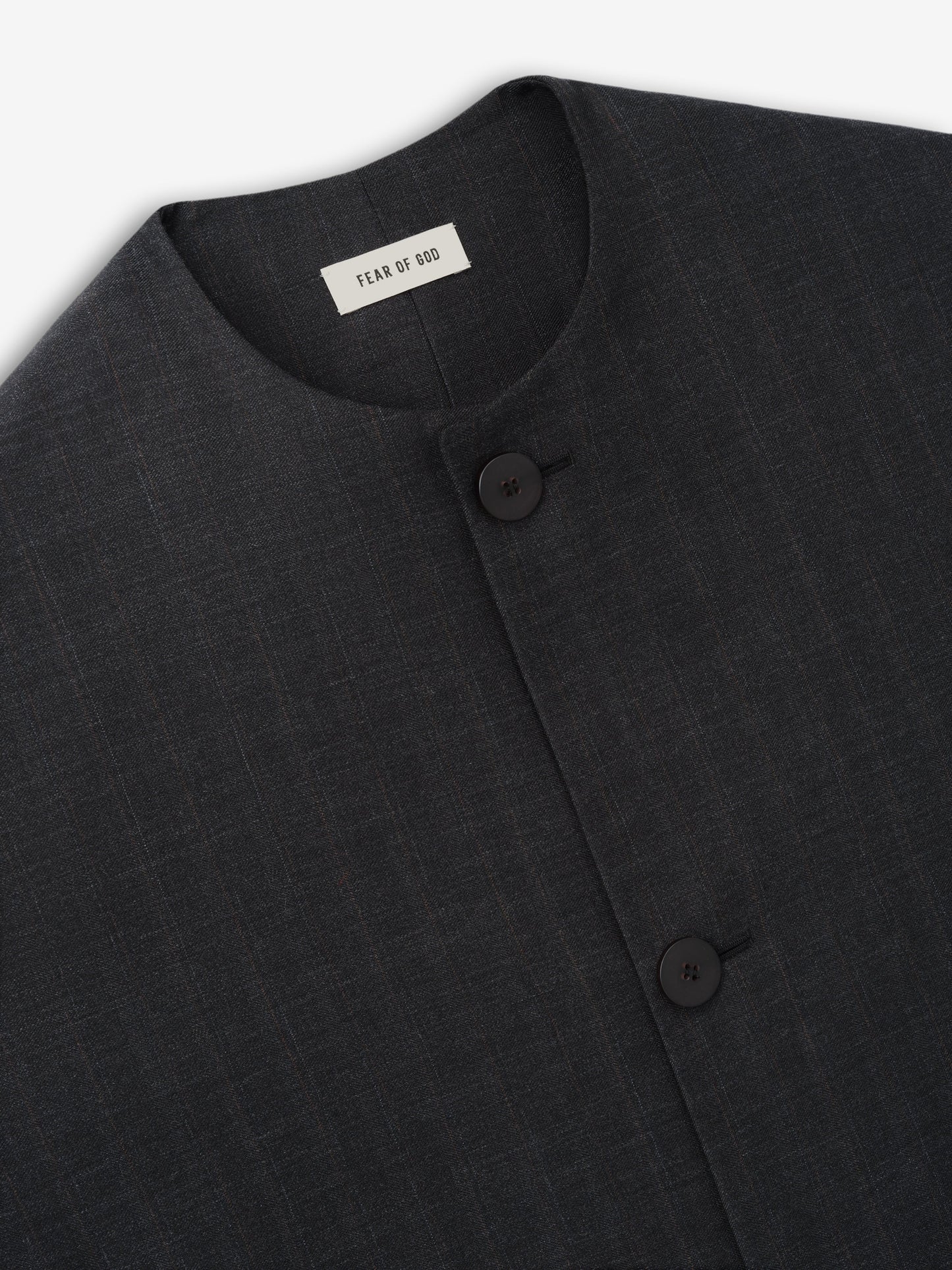 Fear of God Essentials Grey Striped Wool Collarless Sport Jacket